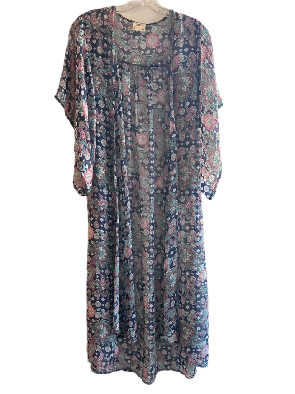 one clothing Paisley Print Duster in Navy, Teal, Pink
